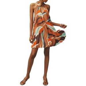Hutch Anthropologie Halter Mini Dress Pleated Multicolor Print Size M NWT